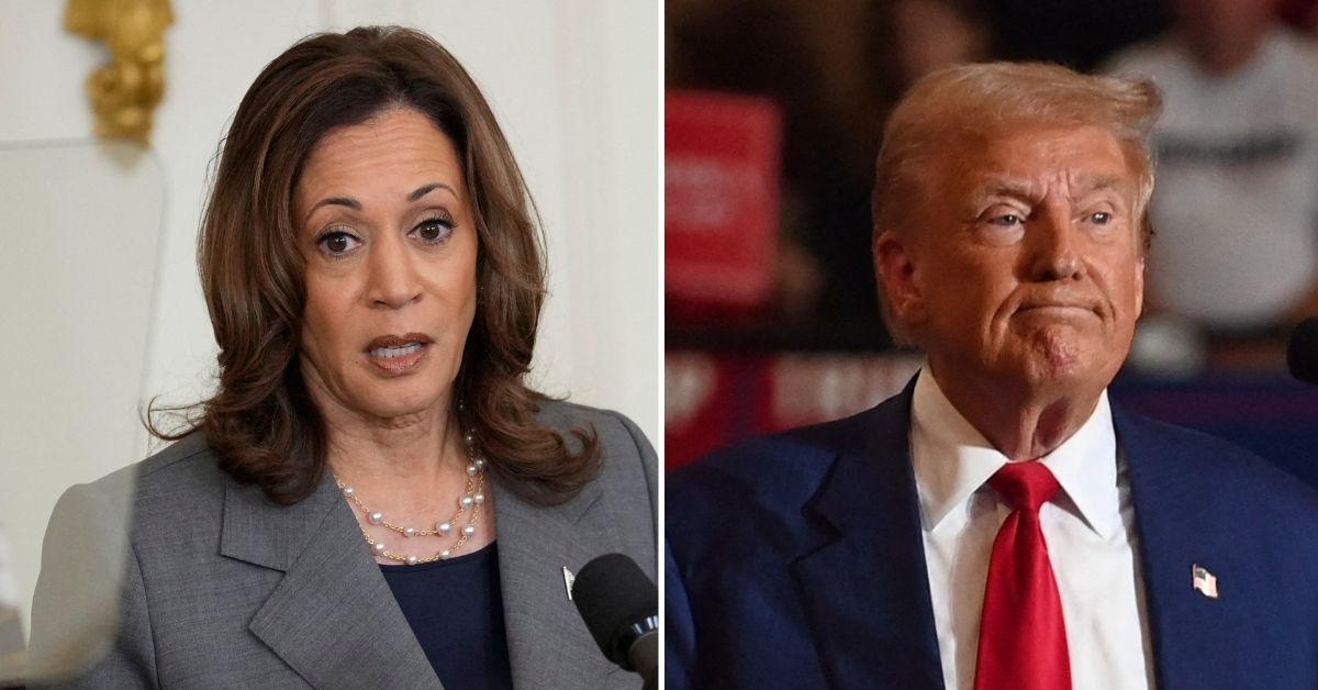 Split photo of Kamala Harris and Donald Trump.