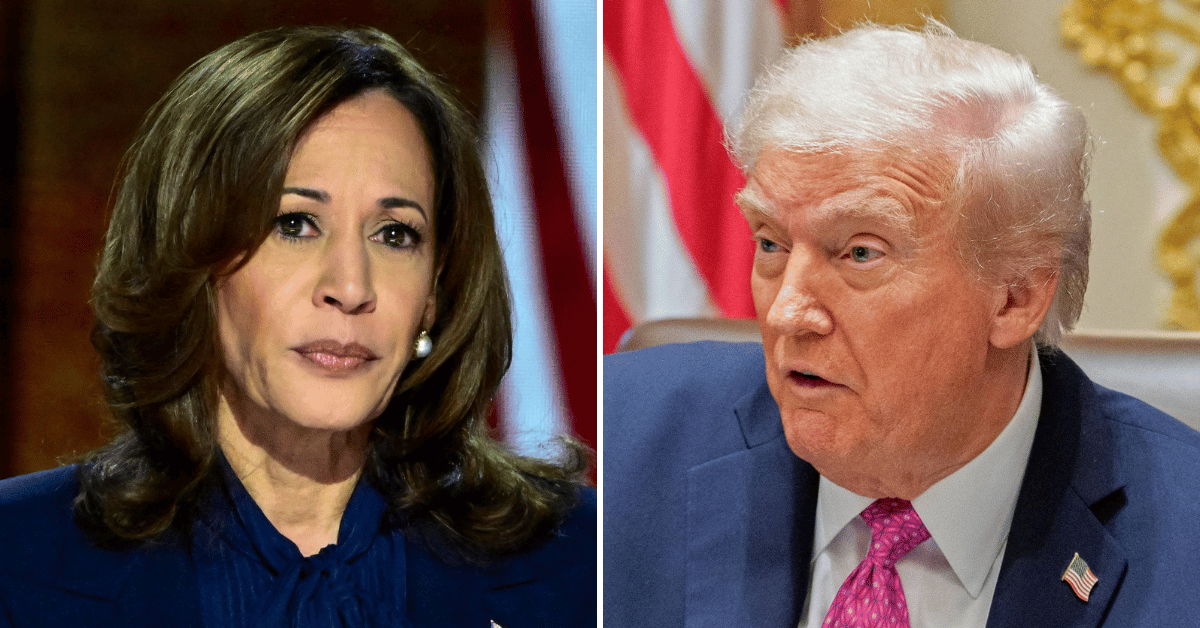 Split photo of Kamala Harris, Donald Trump