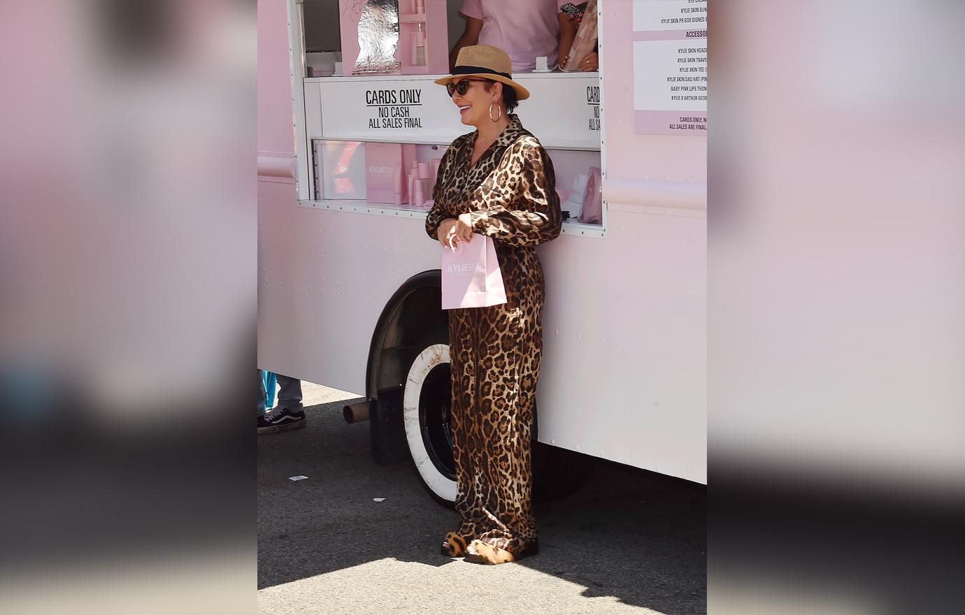 Kris Jenner at KylieSkin pop-up truck at Westfield Topanga.