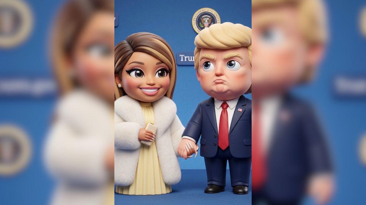 An AI cartoon photo of Nicki Minaj and Donald Trump