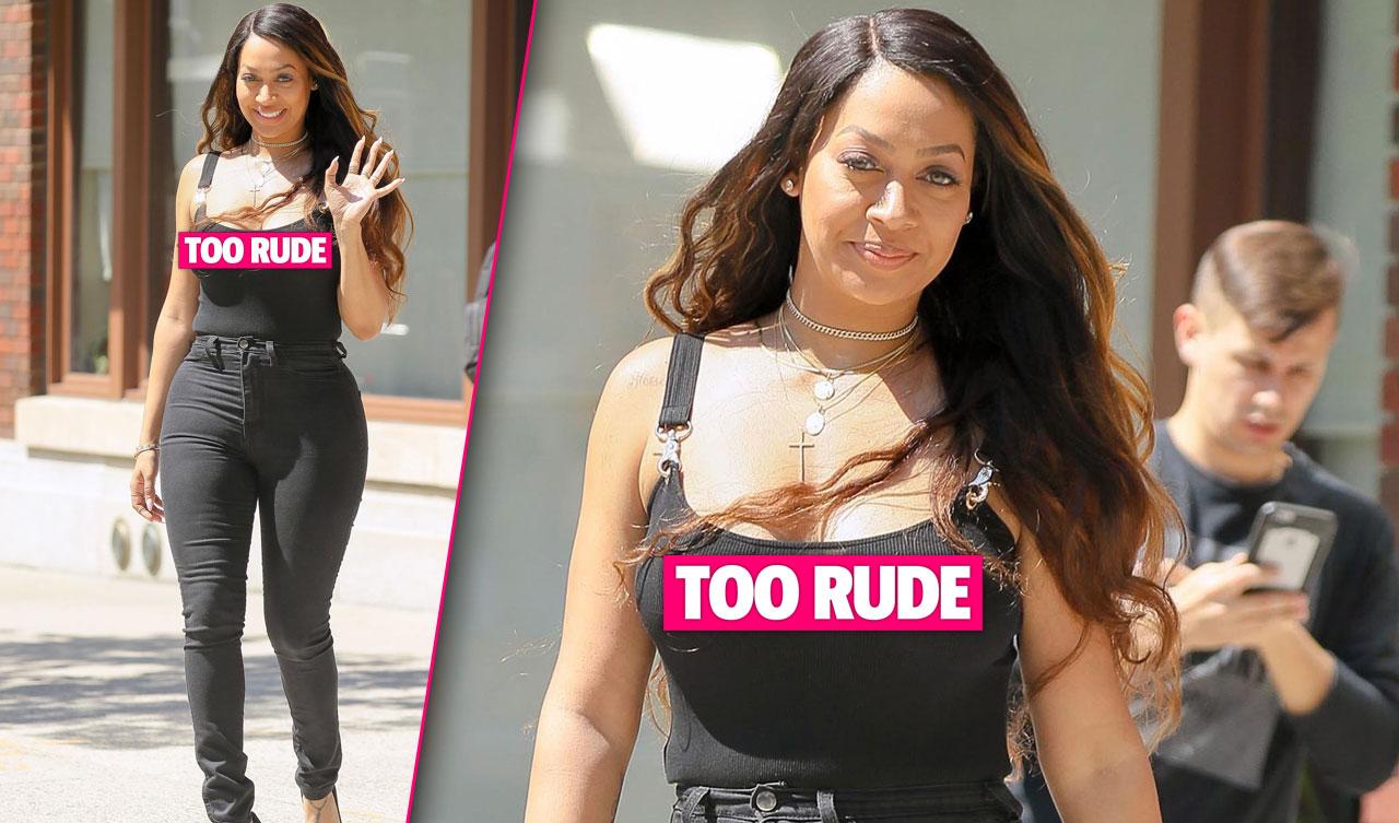 La La Anthony Goes Braless In Sheer Black Top & Heels