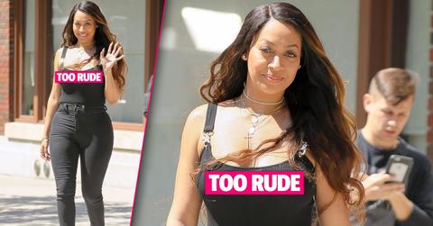 La La Anthony braless sheer top heels