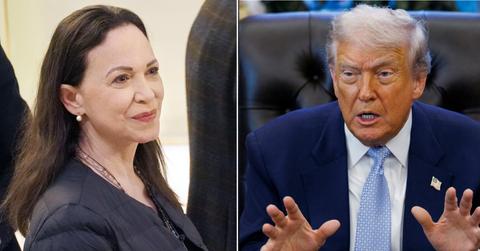 Split photo of Donald Trump, María Corina Machado