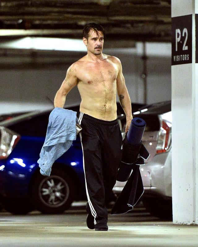 Colin Farrell Shirtless Yoga