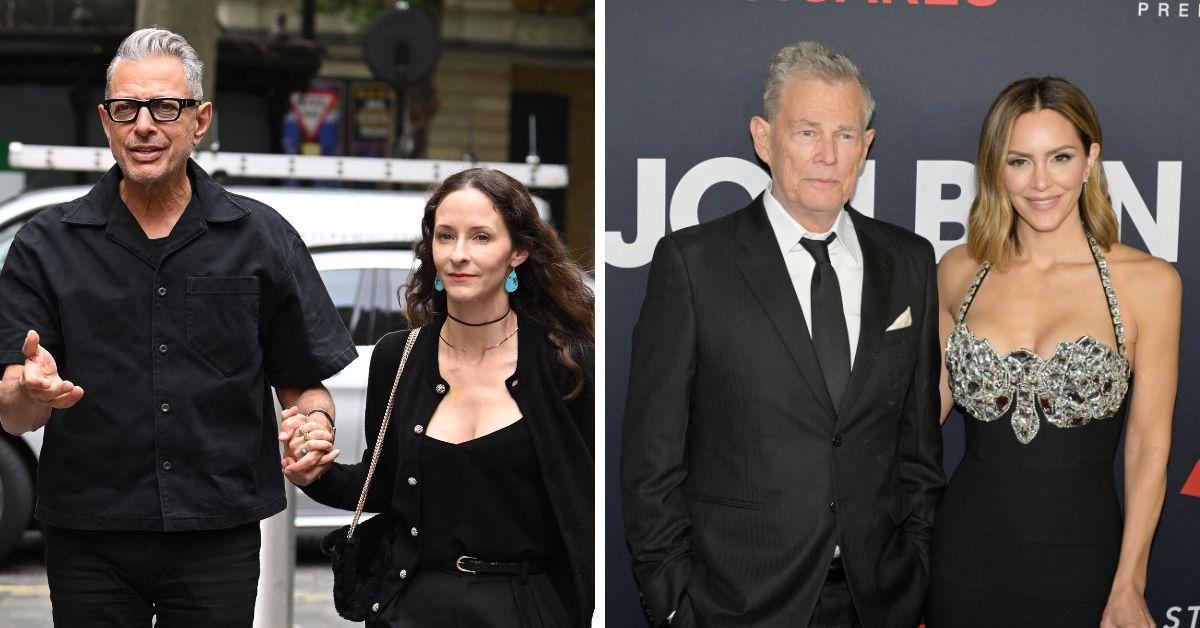 Split photo of Jeff Goldblum and Emilie Livingston, David Foster and Katharine McPhee.