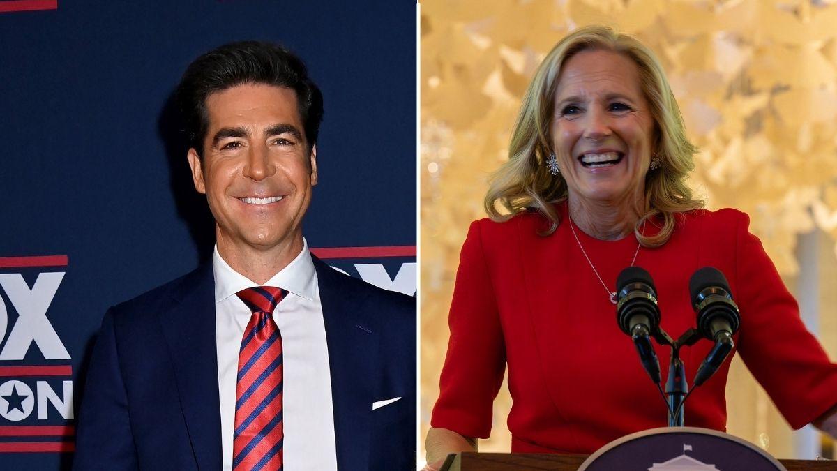 A photo of Jesse Watters alongside a photo of Jill Biden