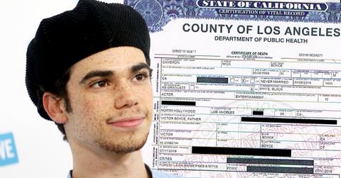 Cameron Boyce Smiling Closeup With Inset Of Death Certificate