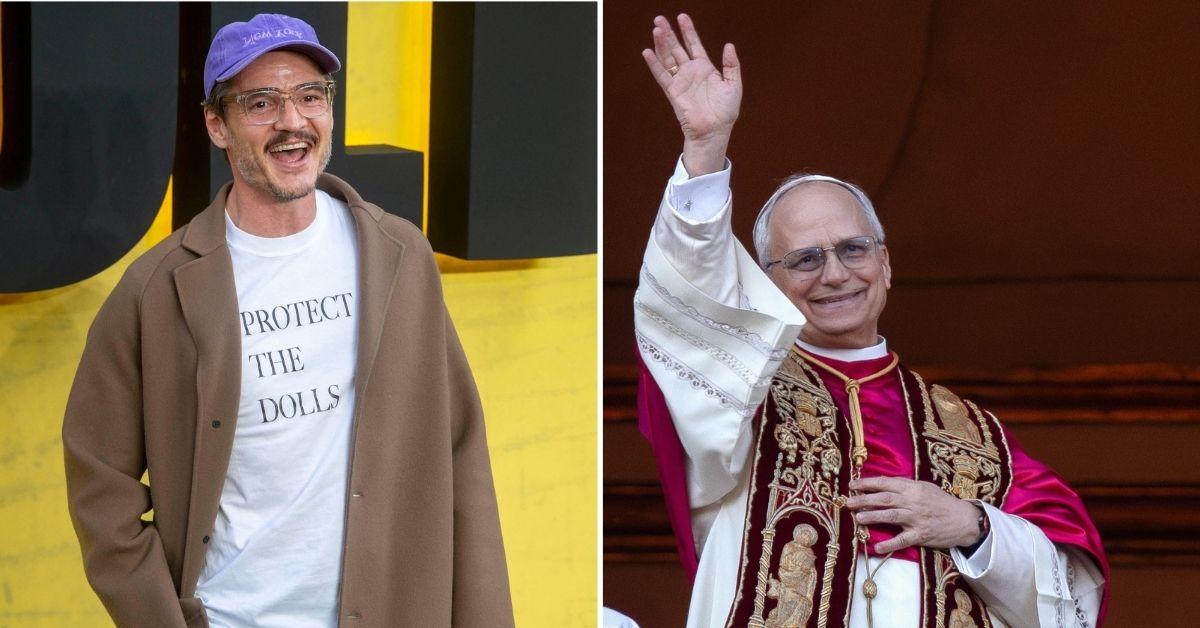 Split photo of Pedro Pascal, Pope Leo XIV