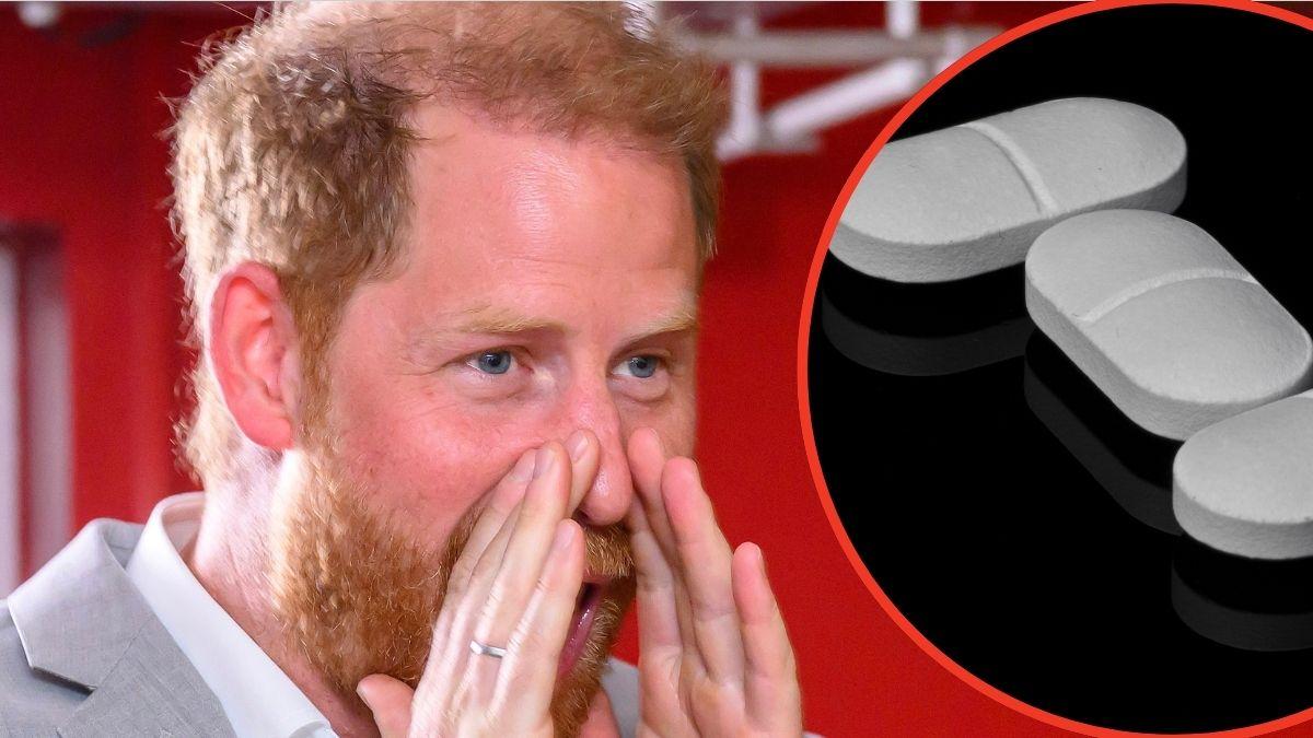 Photo of Prince Harry adn white pills