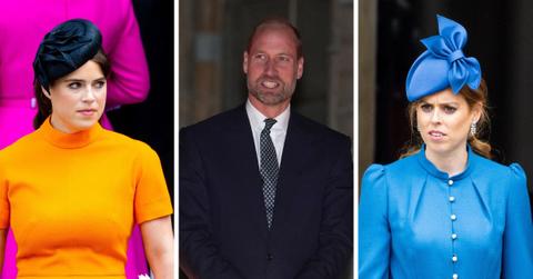 Split photos of Prince William, Princesses Beatrice and Eugenie.