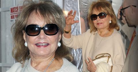 Smiling Barbara Walters Wearing Tan Scoopneck Sweater With Tan Slacks And Sunglasses at the 'Cafe Society' film premiere