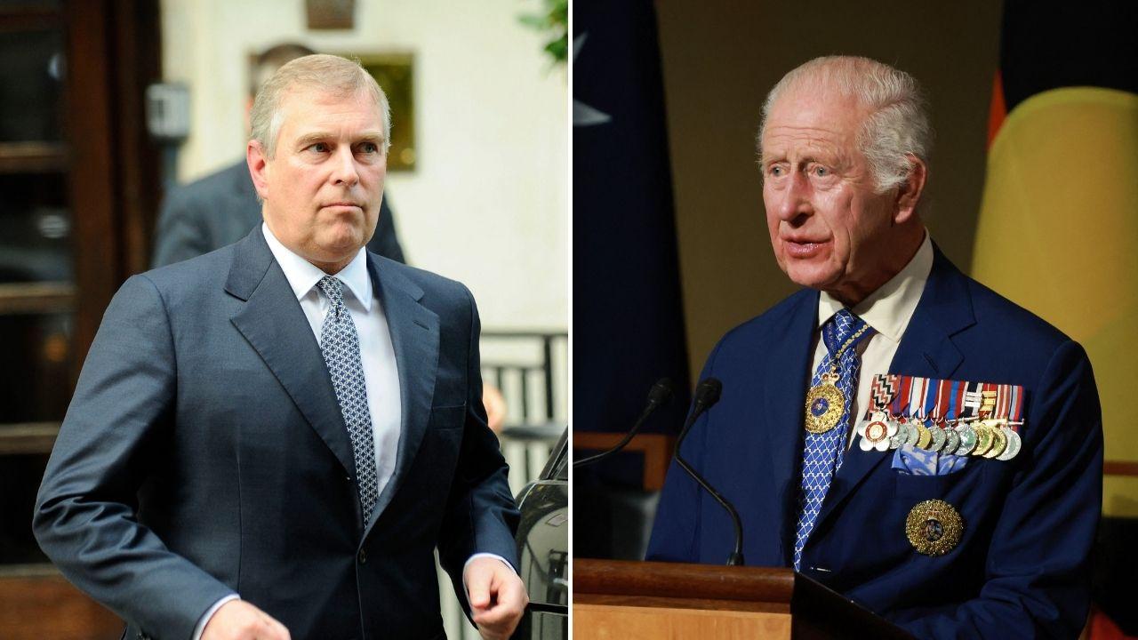 Split photo of Andrew Windsor and King Charles