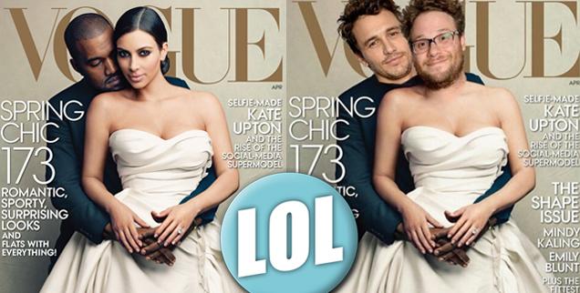 //kim kardashian kanye west seth rogan james franco vogue cover