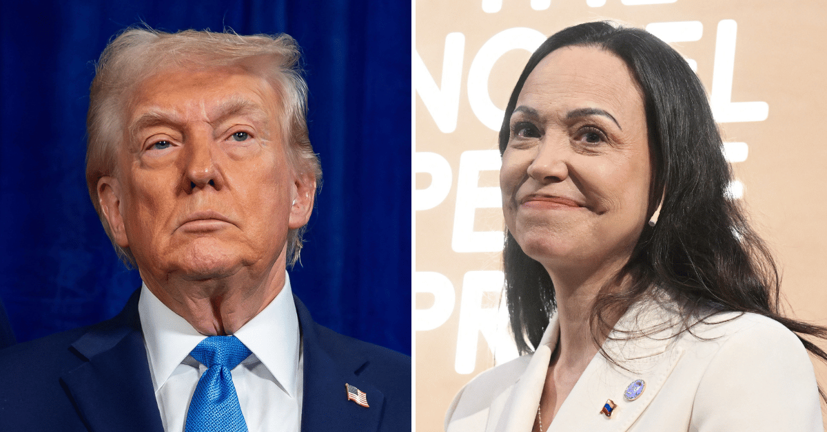 Split photo of Donald Trump, María Corina Machado