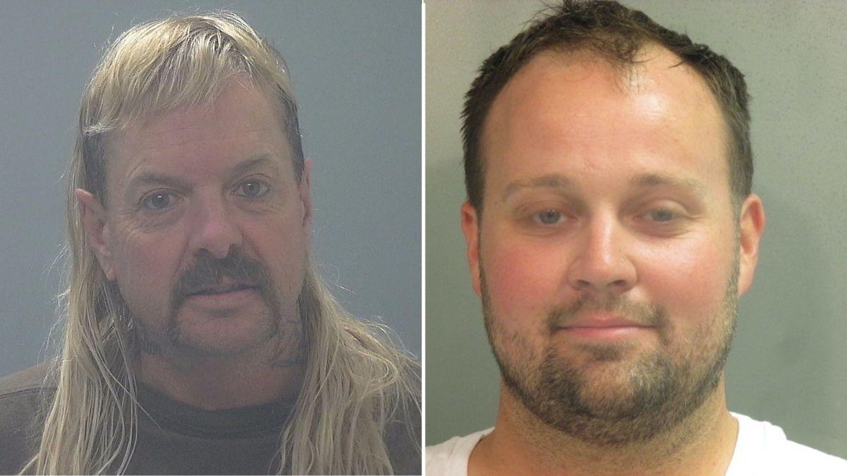 A mugshot of Joe Exotic alongside a mugshot of Josh Duggar