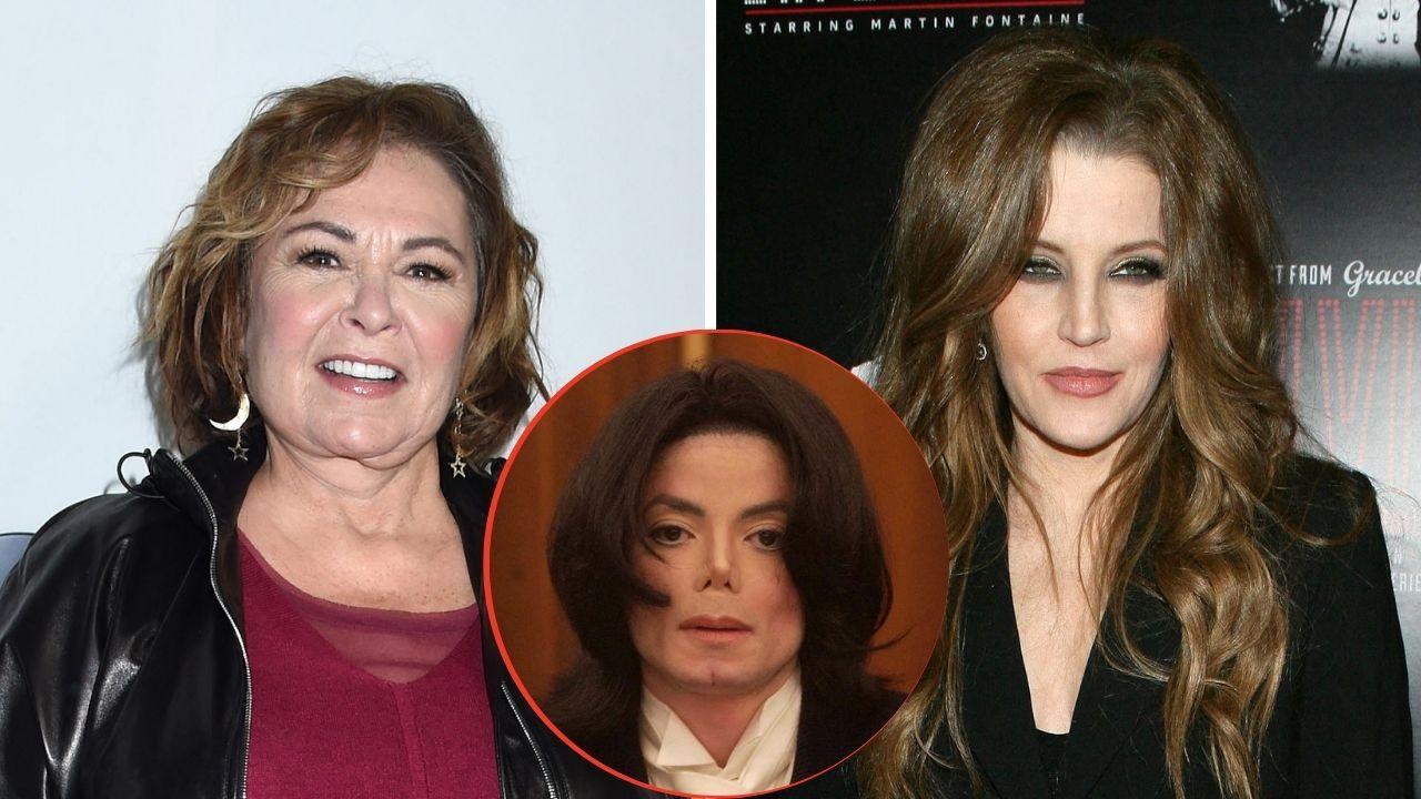 Split image of Roseanne Barr, Michael Jackson, and Lisa Marie Presley