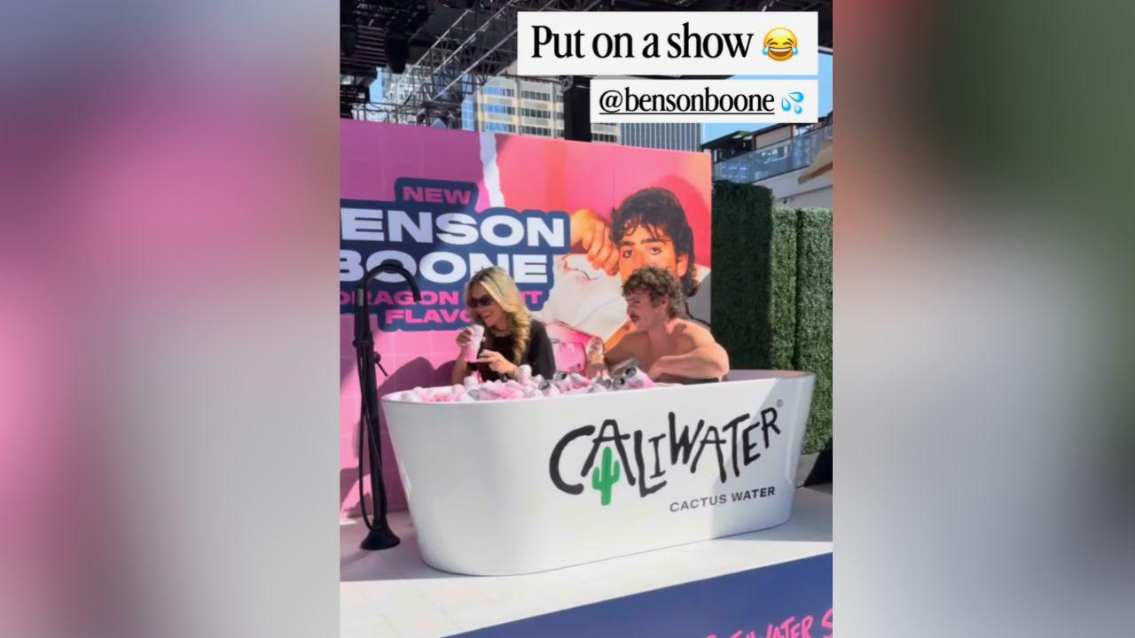 radaronline.com - Radar Staff - Shirtless Benson Boone's Bathtub Moment With Emily Austin Gets Flirty as Crowd Chants 'Pour It!