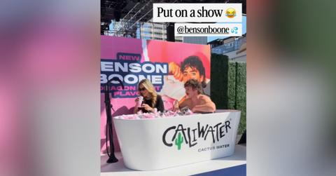 shirtless benson boones bathtub moment with emily austin gets flirty as crowd chants pour it