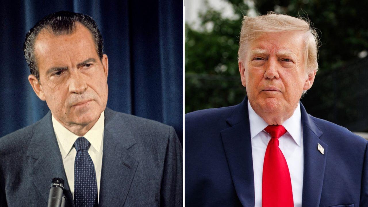 A photo of Richard Nixon alongside a photo of Donald Trump
