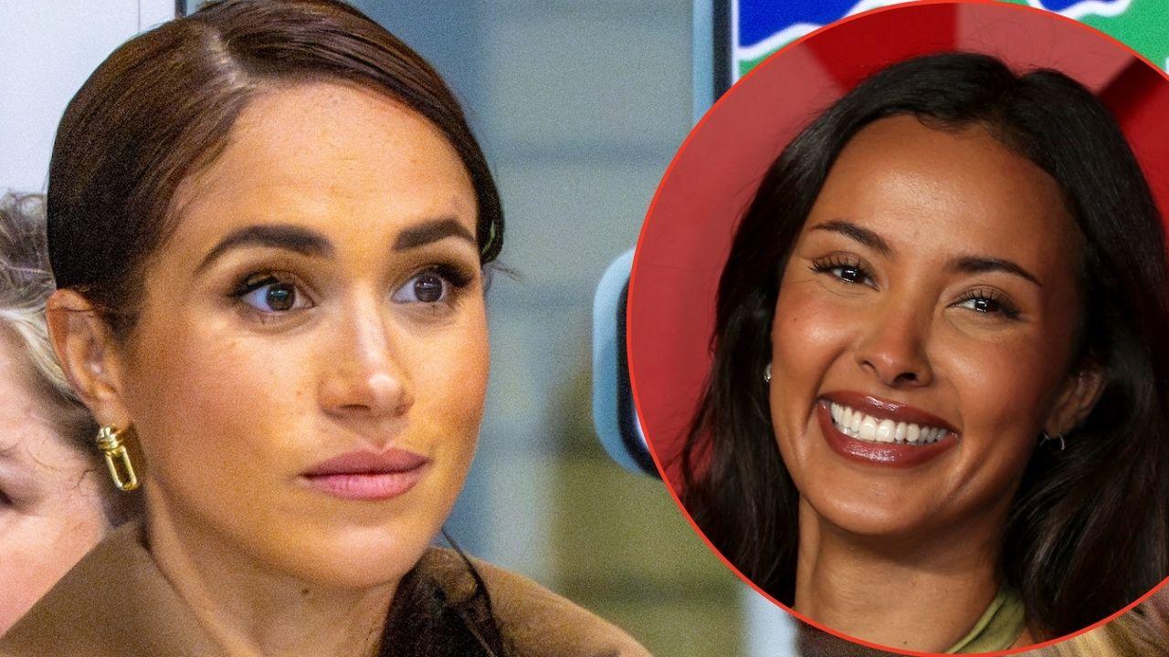 Split photo of Maya Jama and Meghan Markle
