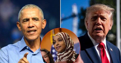 A photo of Barack Obama alongside a photo of Ilhan Omar alongside a photo of Donald Trump
