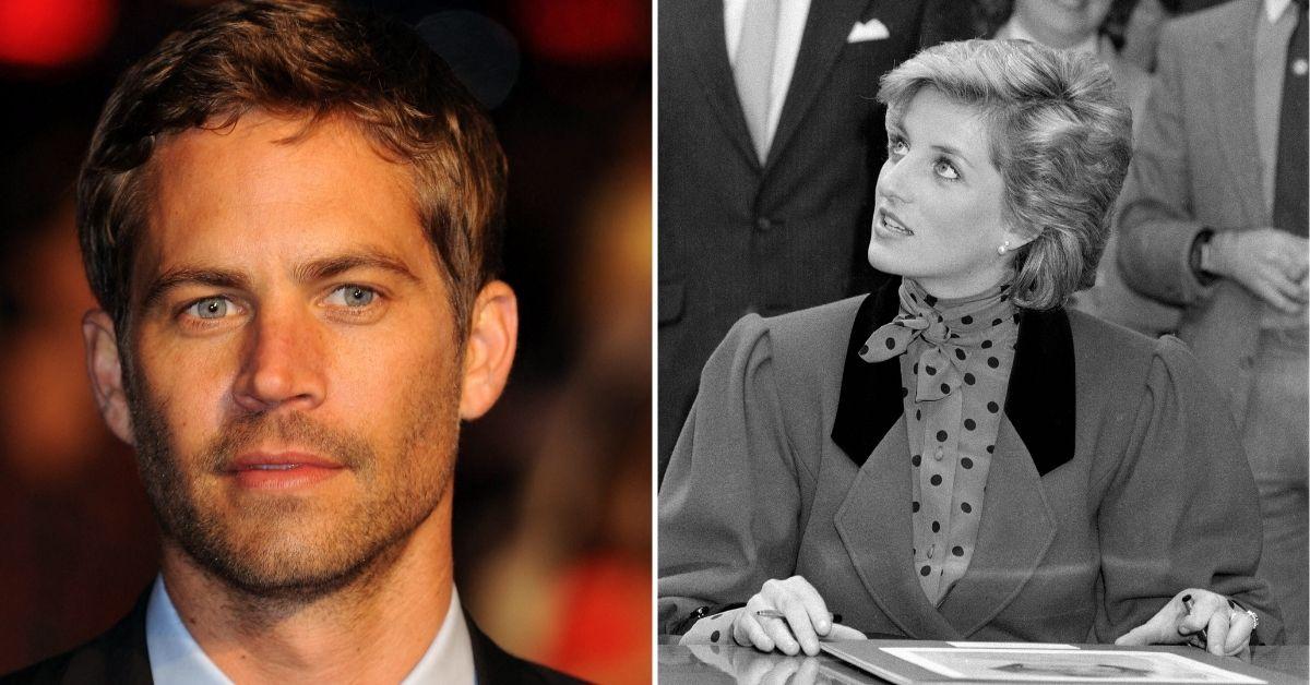 Split photo of Paul Walker, Princess Diana.