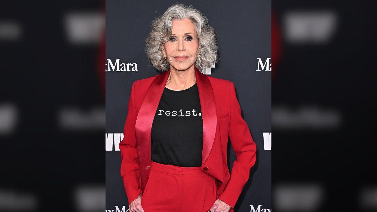 Image of Fonda wore a fur coat and bronze-tinted sunglasses for her airport outing.