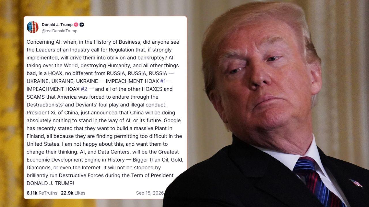 Photo of Donald Trump and his Truth Social post
