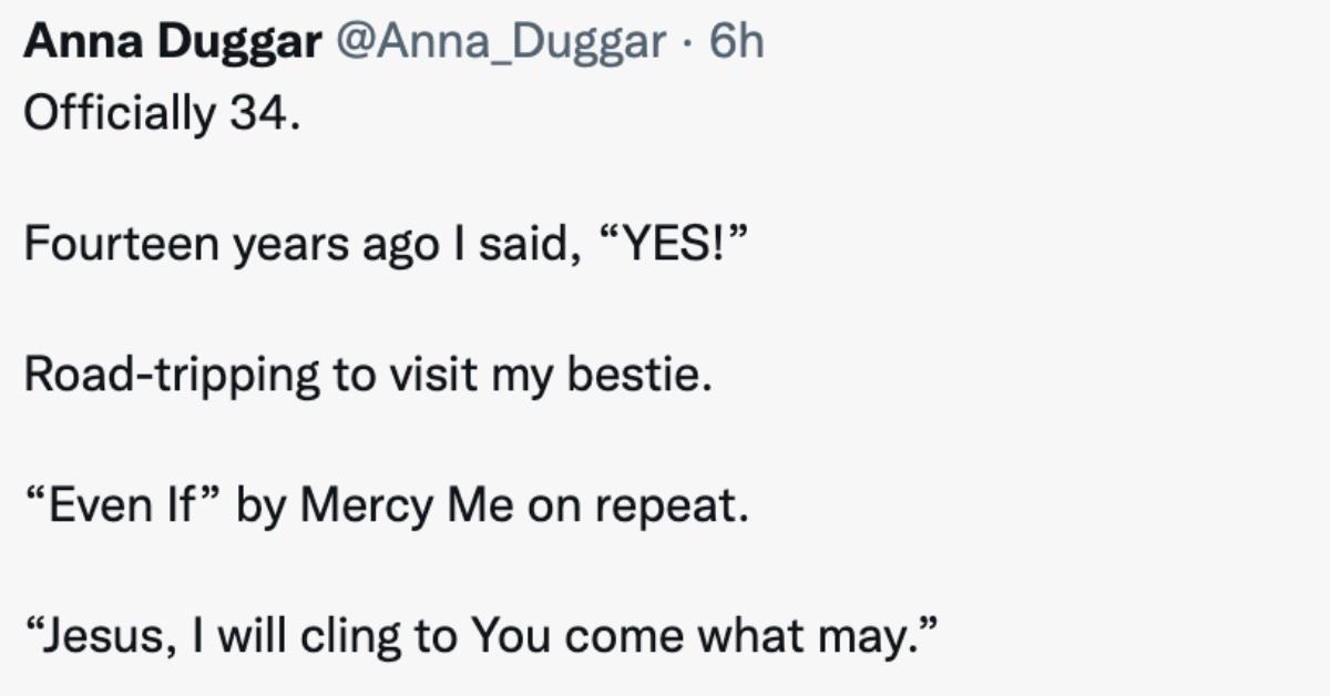 anna duggar cryptic message th birthday visiting josh