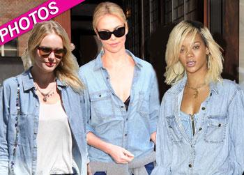//denim on denim rihanna charlize theron