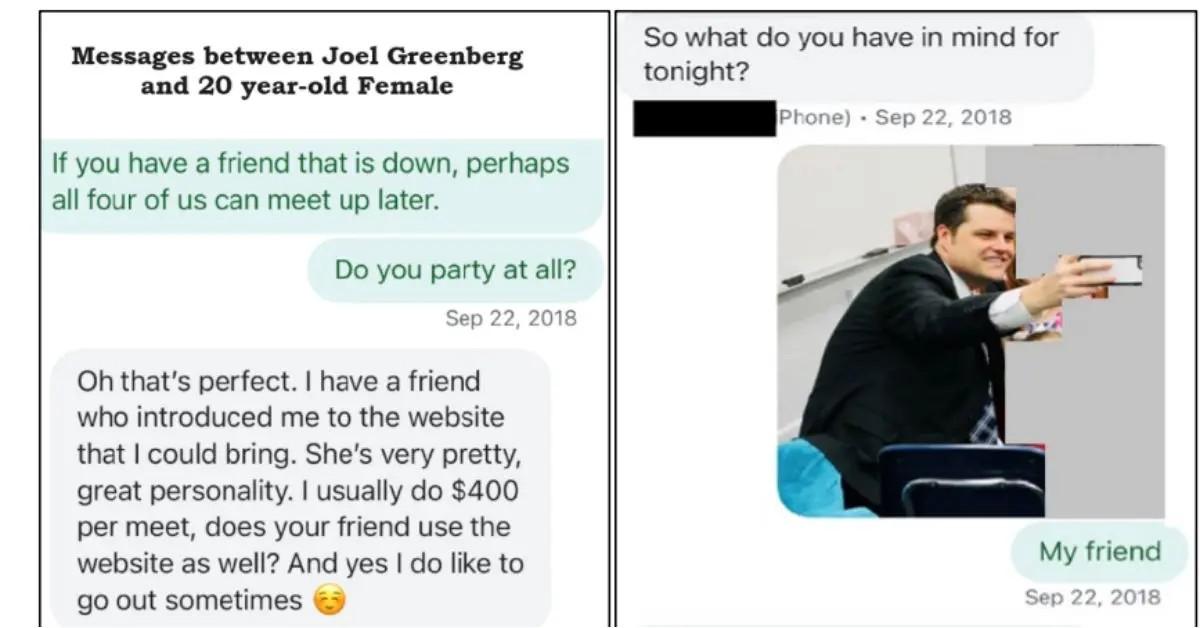 A text message chain between a woman and an associate of Gaetz.