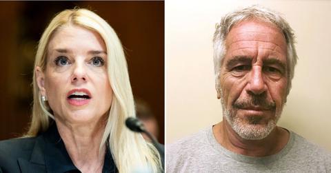 Split photo of Pam Bondi, Jeffrey Epstein