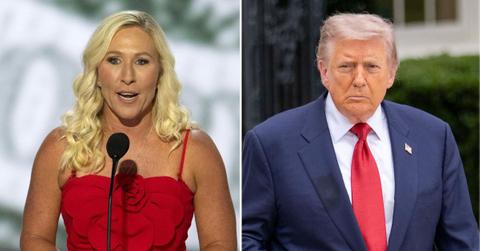 split image of Marjorie Taylor Greene and Donald Trump
