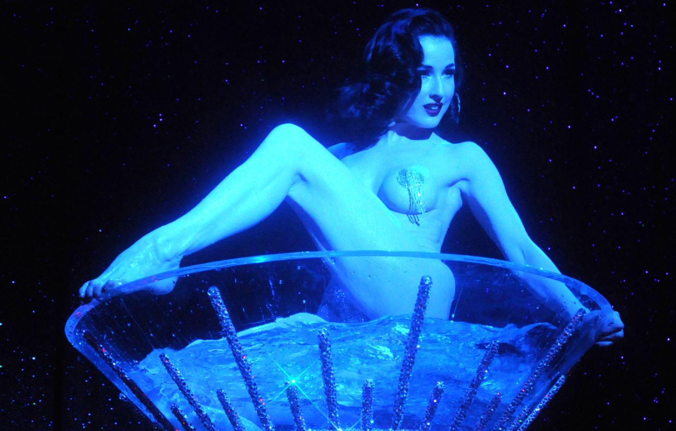 Dita Von Teese “danced” in a giant martini glass.