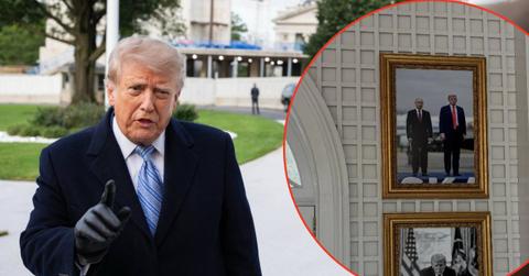 A photo of Donald Trump alongside a photo from inside the White House