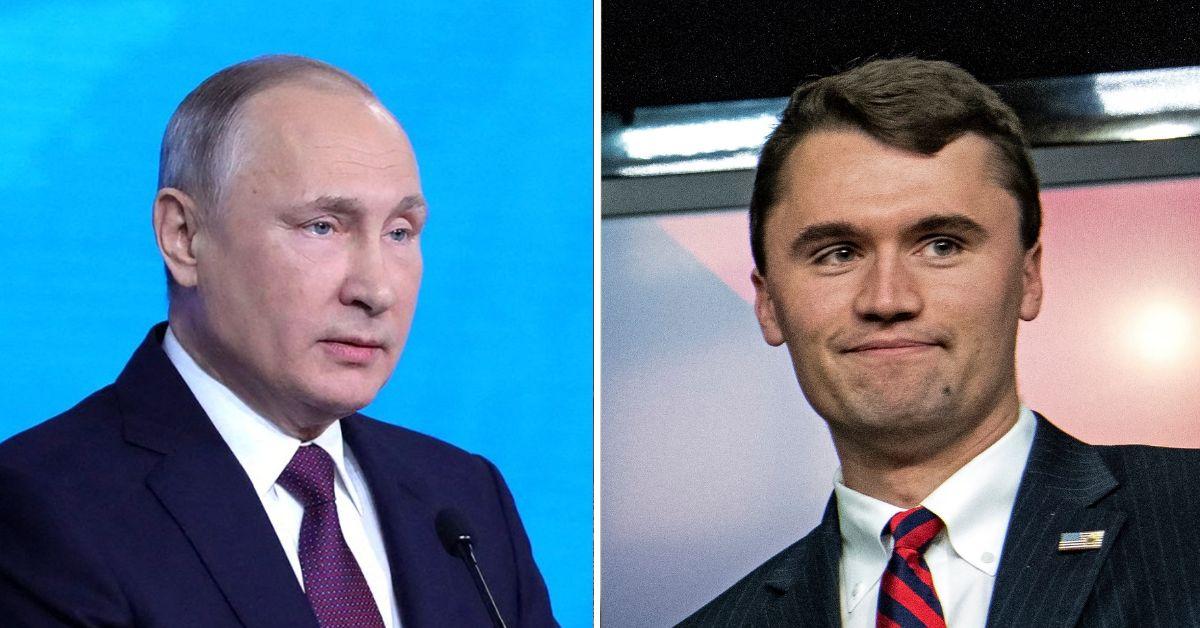 Composite photo of Vladimir Putin and Charlie Kirk.