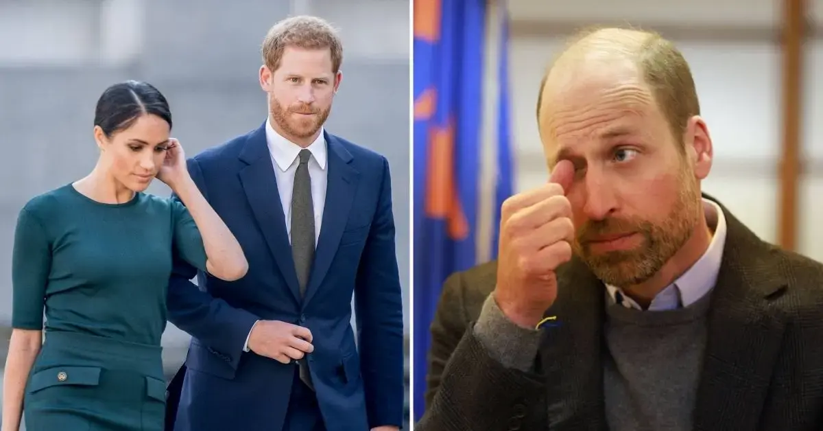 Split photo of Meghan Markle, Prince Harry and Prince William