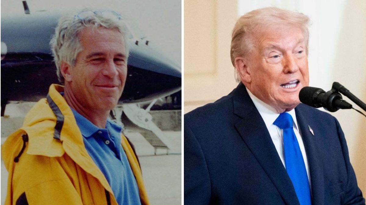 split image of Jeffrey Epstein and Donald Trump