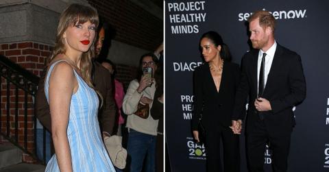 A photo of Taylor Swift alongside a photo of Meghan Markle and Prince Harry