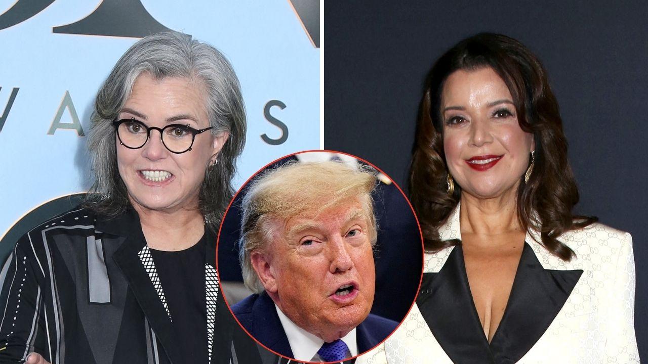 Split image of Rosie O'Donnell, Donald Trump, and Ana Navarro