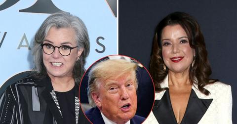 Split image of Rosie O'Donnell, Donald Trump, and Ana Navarro