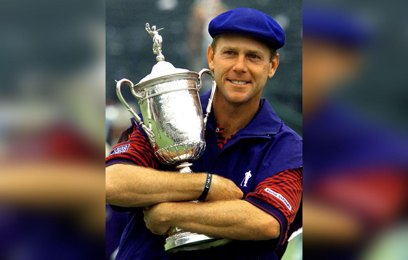 Payne Stewart hugs his trophy after winning the 1999 U.S. Open Championship