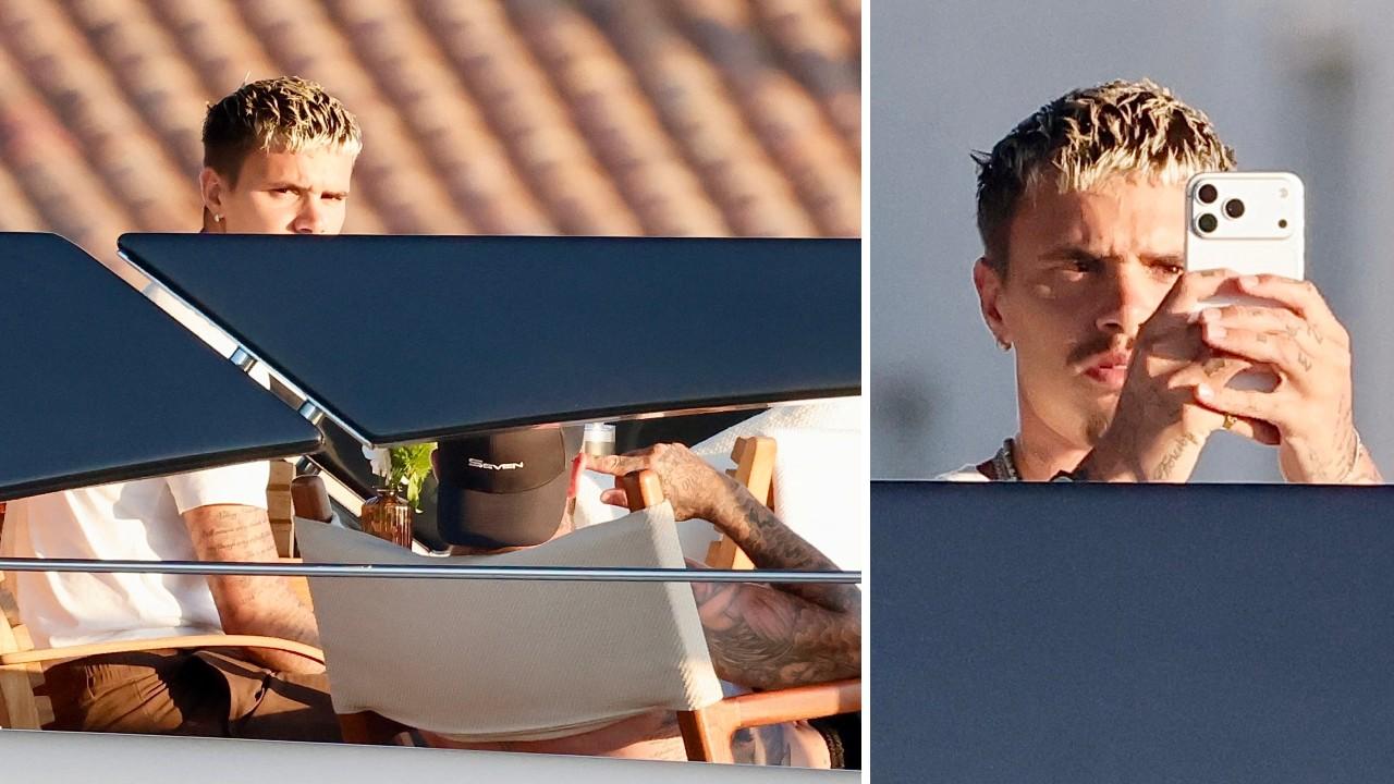 Romeo Beckham and his girlfriend joined the trip.