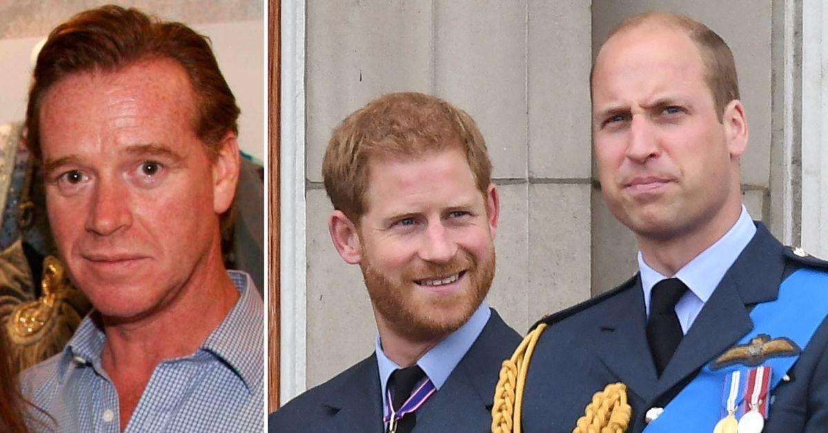 Split photo of James Hewitt, Prince Harry and Prince William.