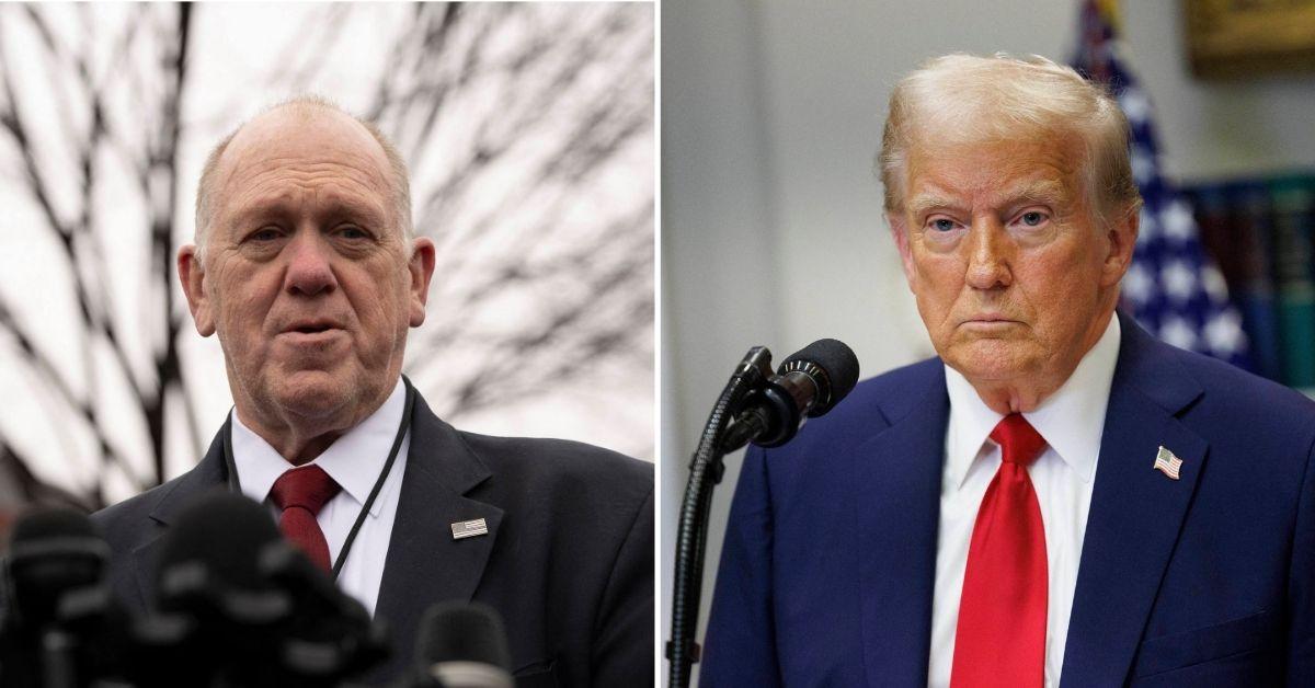 Split photo of Tom Homan, Donald Trump