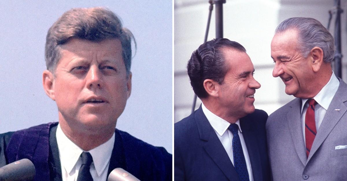 Split photo of John F. Kennedy, Ricard Nixon and Lyndon B. Johnson