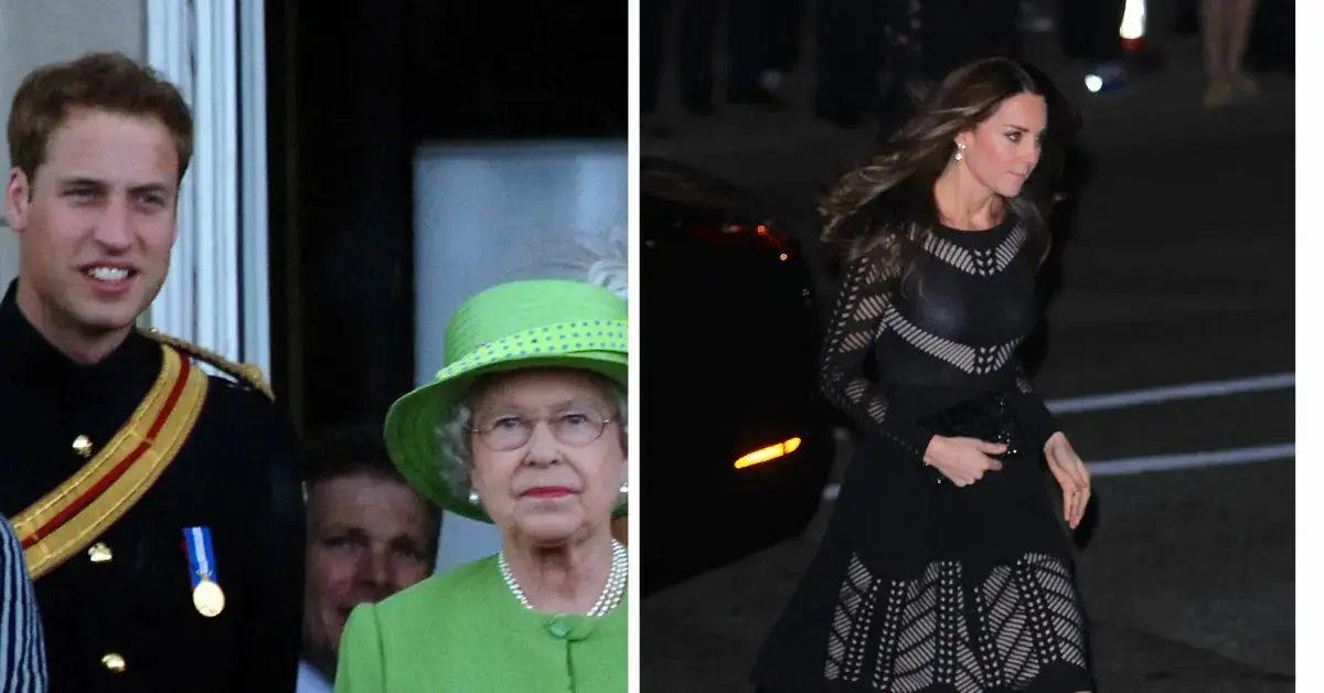 Split photo of Queen Elizabeth, Kate Middleton and Prince William