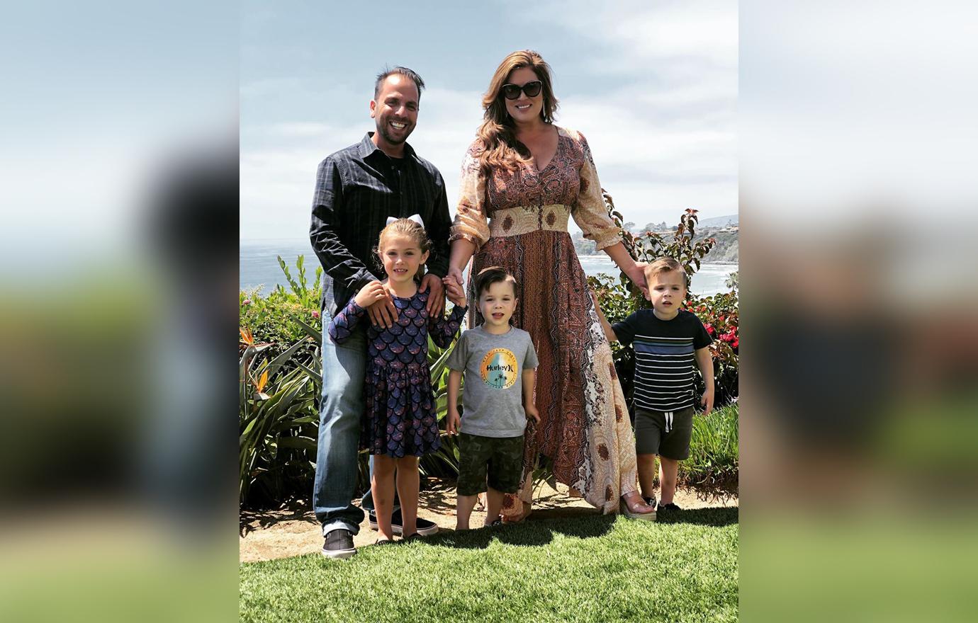 Emily Simpson Poses With Three Children Outside Smiling With Shane Simpson