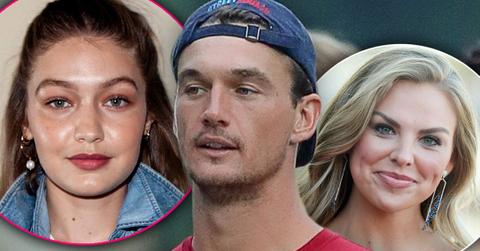 Inset Gigi Hadid Wearing Denim Jacket, Tyler Cameron Wearing Red Shirt And Backwards Baseball Cap, Inset Smiling Hannah Brown