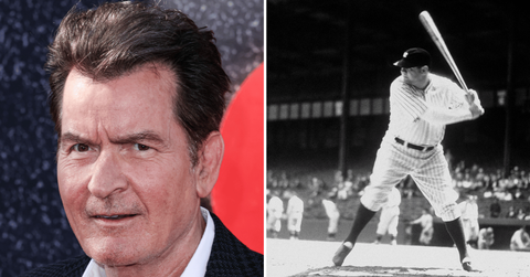 Split photo of Charlie Sheen, Babe Ruth